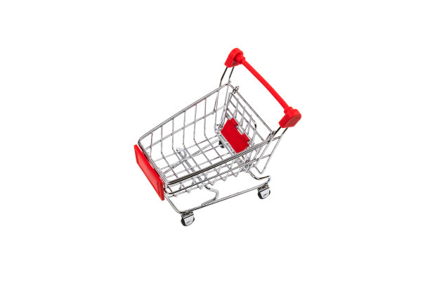 购物车购物在商店，孤立在白色，俯视图。图片下载
