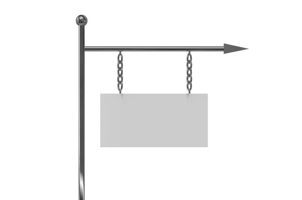 悬挂广告和品牌招牌，模拟模板在孤立的白色背景，3d插图图片下载