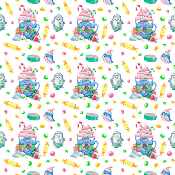 水彩图案配蓝色杯子6个图片下载