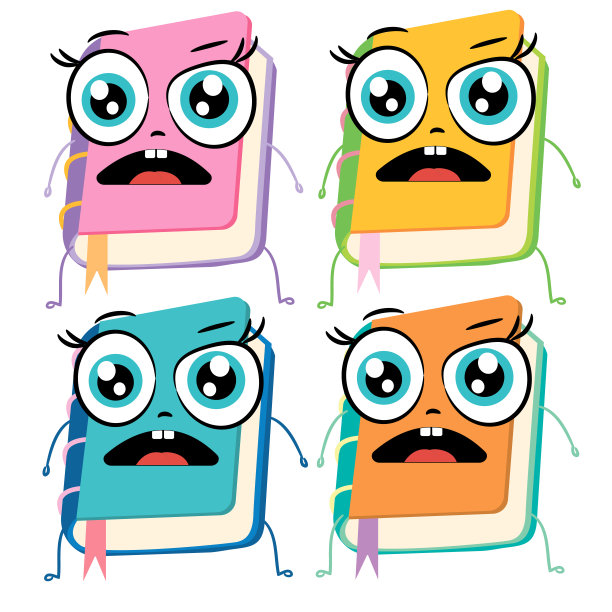 图片的彩色书与一个有趣的脸孤立在白色的背景，漫画书的图标图片下载