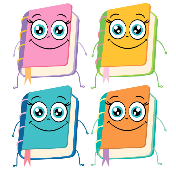 图片的彩色书与一个有趣的脸孤立在白色的背景，漫画书的图标图片下载