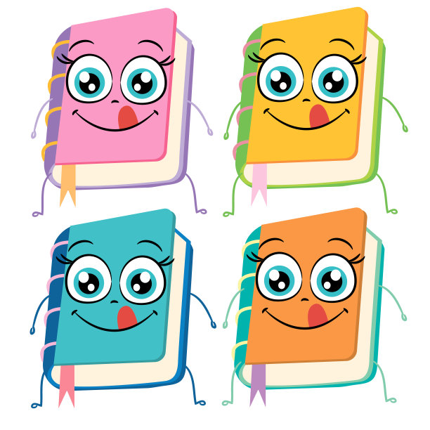 图片的彩色书与一个有趣的脸孤立在白色的背景，漫画书的图标图片下载