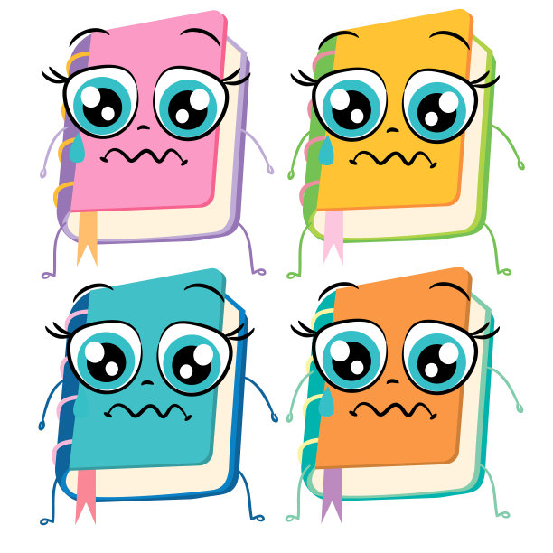 图片的彩色书与一个有趣的脸孤立在白色的背景，漫画书的图标图片下载