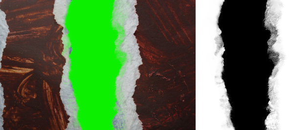 凉爽的微距照片单纸条与撕裂的边缘隔离在绿色背景与油漆纹理图片下载