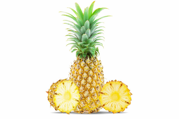 新鲜的菠萝水果整个和切片孤立在白色背景上图片下载