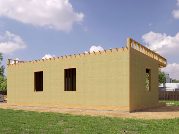 现代木屋的3d渲染图像。现代住宅的3D插图。图片下载