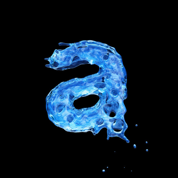 水字母A与水滴和飞溅孤立在黑色背景图片下载