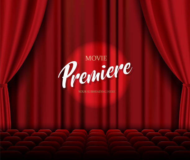 剧场舞台矢量模板插图与红色厚重的窗帘和座位。图片下载
