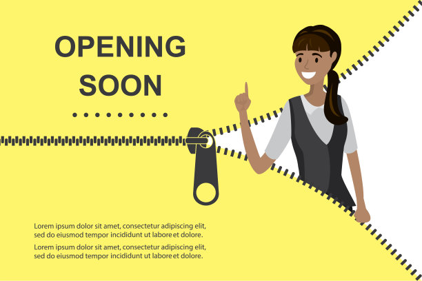 打开拉链，快乐的时尚女孩或女商人。卡通旗帜模板图片下载