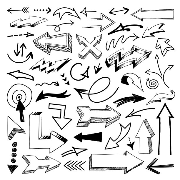 手绘矢量箭头集。股票插图图片下载