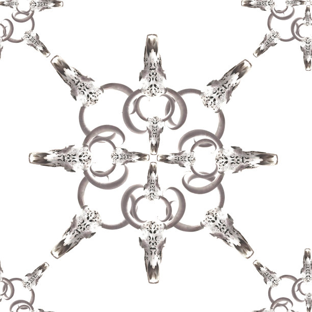 公牛头骨的无缝图案。装饰头骨白色背景包装，墙纸，纺织品。图片下载