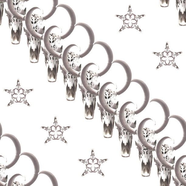 公牛头骨的无缝图案。装饰头骨白色背景包装，墙纸，纺织品。图片下载