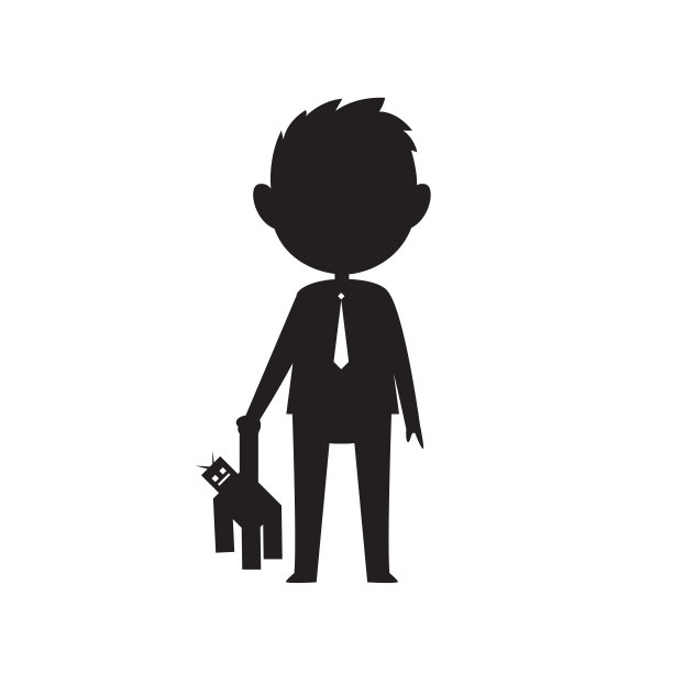 一个打着领带拿着玩具的小男孩的剪影图片下载