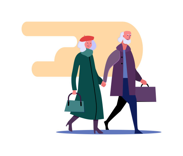 穿着大衣的老年人走在一起图片下载