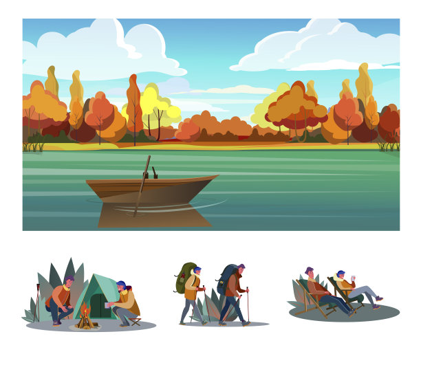户外旅游平面矢量插图集图片下载