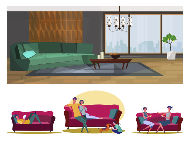 居家休闲扁平矢量插画合集图片下载
