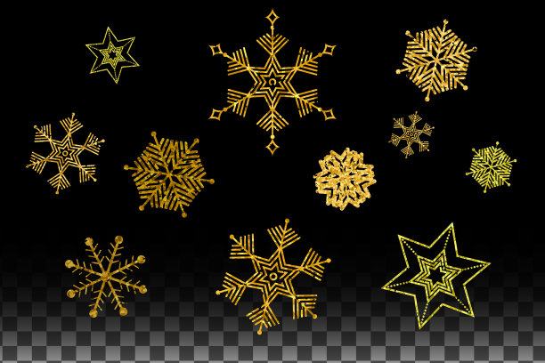 孤立向量黄金，闪光圣诞雪花，圣诞图案设计。图片下载
