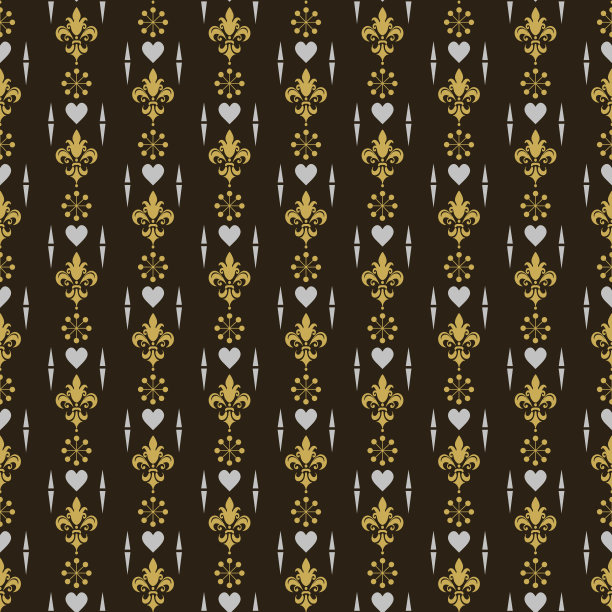 的背景图片。复古的风格。模板为您设计，壁纸纹理。无缝模式。颜色:黑色，金色，白色。向量图片下载