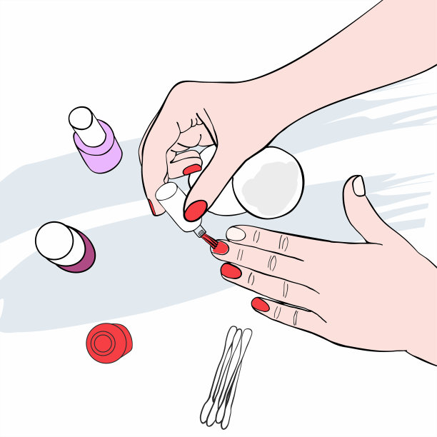 女人涂指甲。矢量图像孤立在白色背景。图片下载