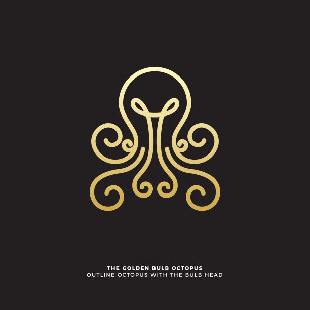 金色章鱼轮廓上的黑色背景图片下载