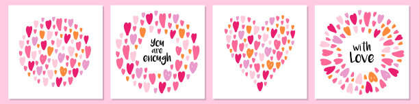 可爱的一套卡片背景与手绘的心图片下载
