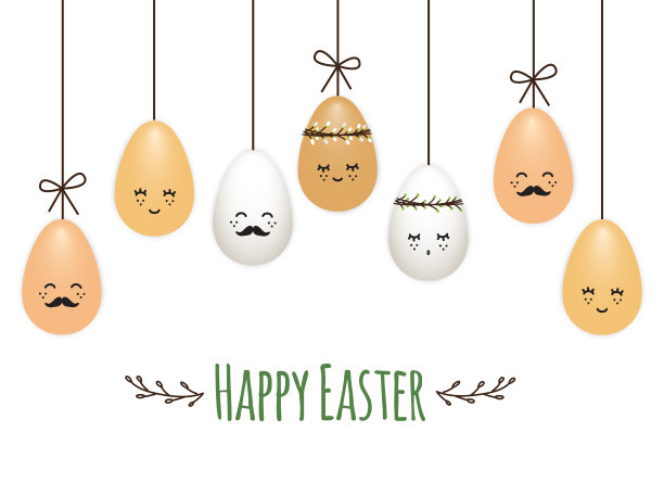 可爱的现实复活节彩蛋作为卡通人物孤立在白色背景，矢量插图图片下载