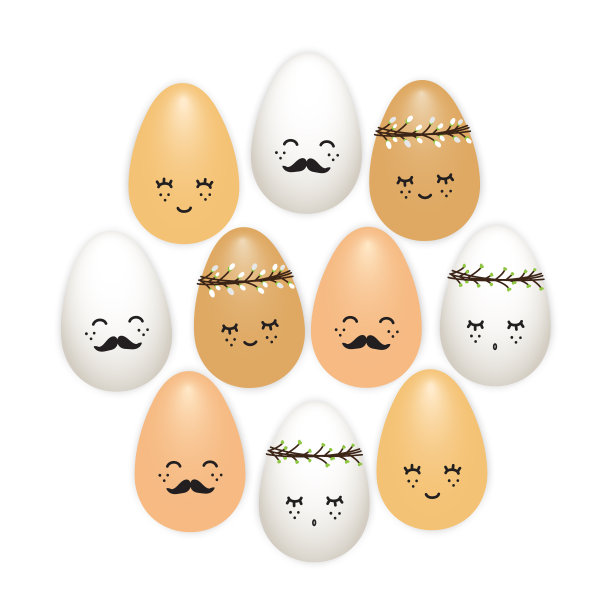 可爱的现实复活节彩蛋作为卡通人物孤立在白色背景，矢量插图图片下载