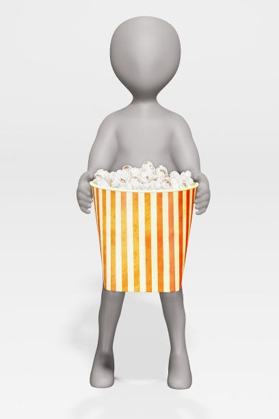 3D渲染卡通人物与爆米花图片下载