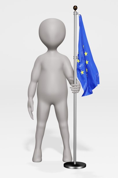 3D渲染卡通人物与欧盟旗帜图片下载