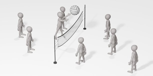 3D渲染的卡通人物打排球图片下载