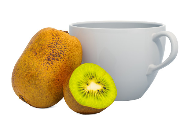 温暖的猕猴桃饮料与新鲜的猕猴桃，3D渲染孤立的白色背景图片下载