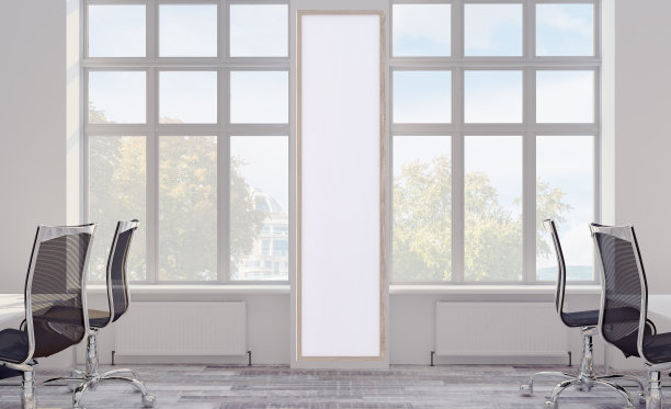 3D渲染，经理工作场所在一个大办公室。开放空间。明亮的色调。全景窗口俯瞰城市。,模型图片图片下载