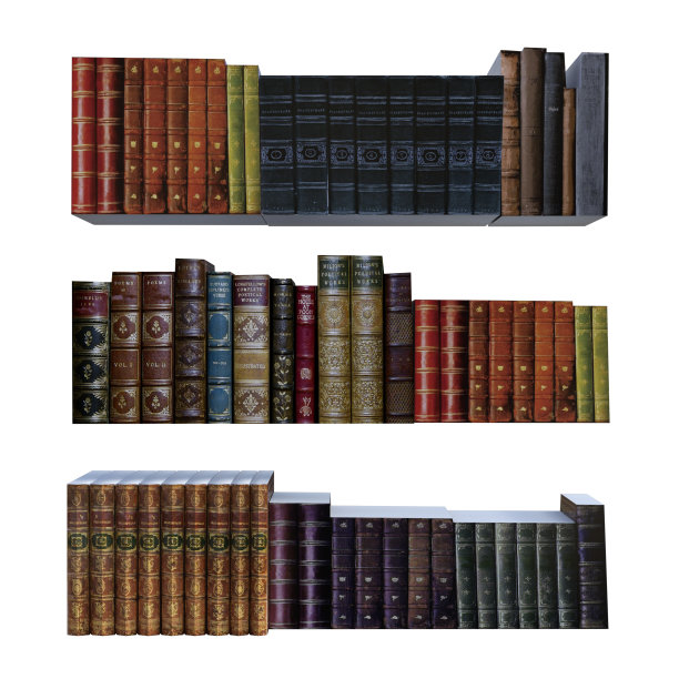 一排排的书孤立在白色，3d渲染。图片下载