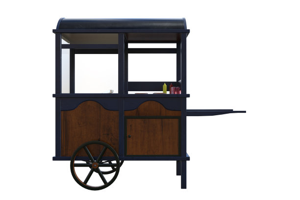 老式木制热狗食品车孤立在白色，3d渲染。图片下载