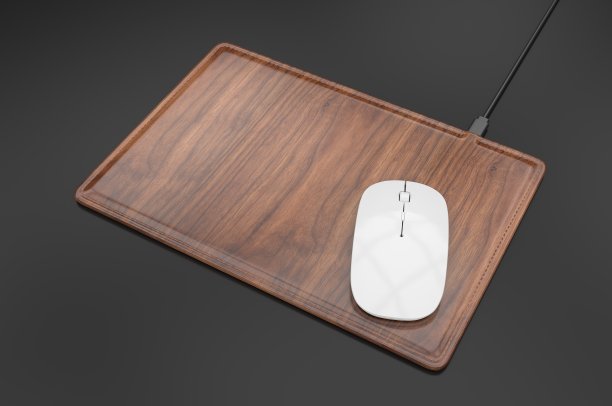 空白无线充电鼠标垫与电脑鼠标用于品牌或设计展示。3 d渲染插图。图片下载