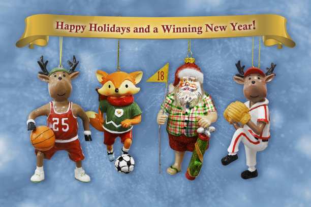 圣诞节。收集不同的运动装饰品与鹿，狐狸，和圣诞老人。每个装饰的剪切路径。图片下载