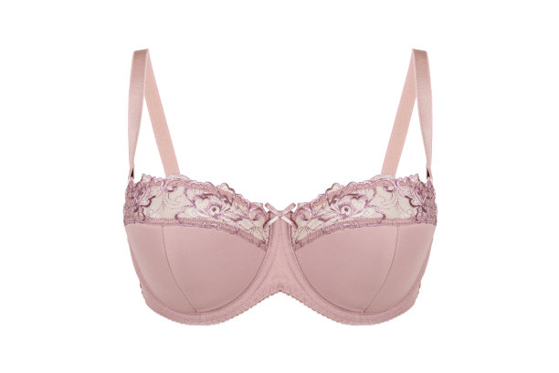美丽的粉红色胸罩。蕾丝胸罩，孤立在白色背景图片下载