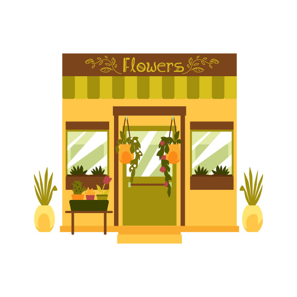 花店外立面孤立在白色背景-矢量插图图片下载