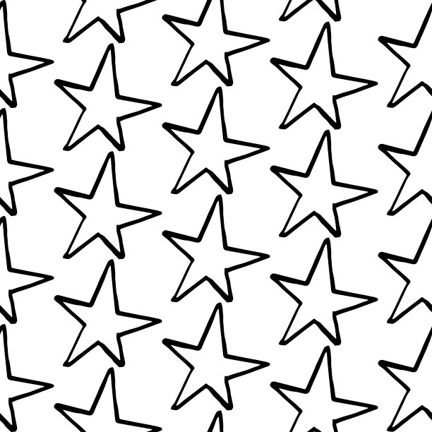 星星图案。手绘的涂鸦星星在白色的背景。无缝的向量的背景。黑色和白色。图片下载