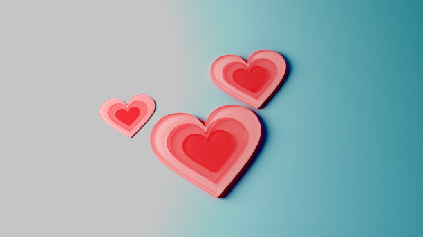 冰冷的地板上放着三个心形图标。图片下载