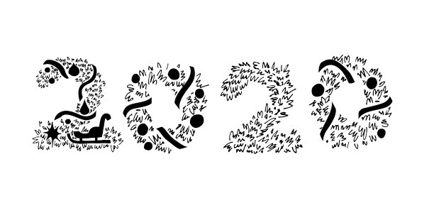 2020年新年标志。节日贺卡。矢量插图。设计邀请,日历。快乐抽象圣诞封面夜。手绘图形。图片下载