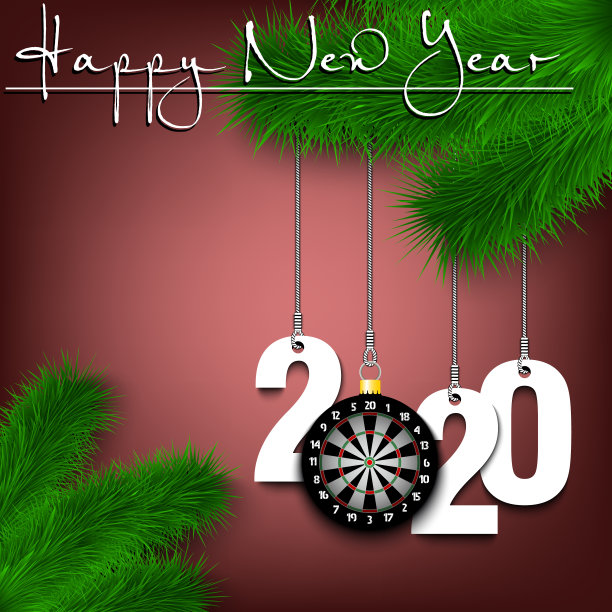 圣诞树枝上挂着圆靶和2020图片下载