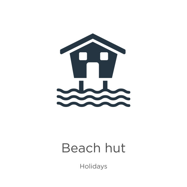 海滩小屋图标矢量。时尚的海滩小屋图标从假日收集孤立的白色背景。矢量插图可以用于网页和移动平面设计，标志，eps10图片下载