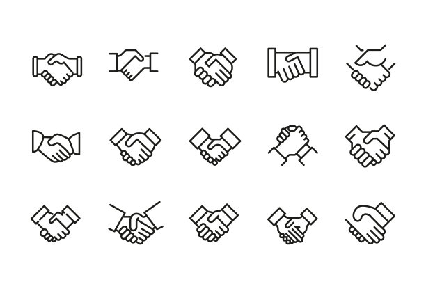 描边线图标组握手。图片下载