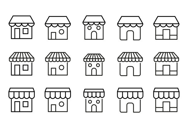 现代细线图标商店套。图片下载