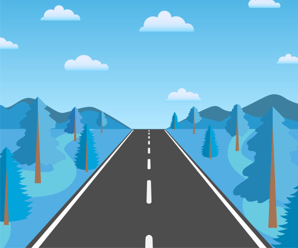 沥青路面和山区冬季景观矢量插图。圣诞旅行，山区探险，户外北方国家的旅行海报。滑雪胜地的娱乐活动。滑的冰表面。图片下载
