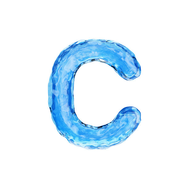 大写字母C由水隔离在白色背景上图片下载