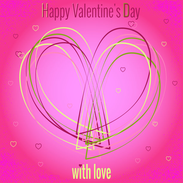 心形轮廓线，粉色背景上的霓虹色，模糊和阴影周围的边缘。情人节的浪漫设计。两半叠成一颗心。矢量插图在轮廓风格。图片下载