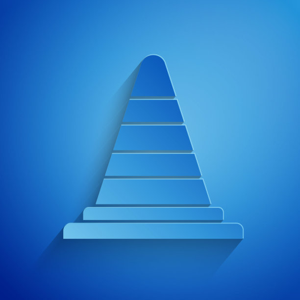 剪纸交通锥图标孤立在蓝色背景。纸艺术风格。矢量图图片下载