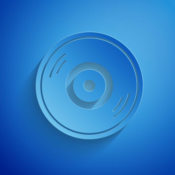 剪纸乙烯基磁盘图标孤立在蓝色背景。纸艺术风格。矢量图图片下载